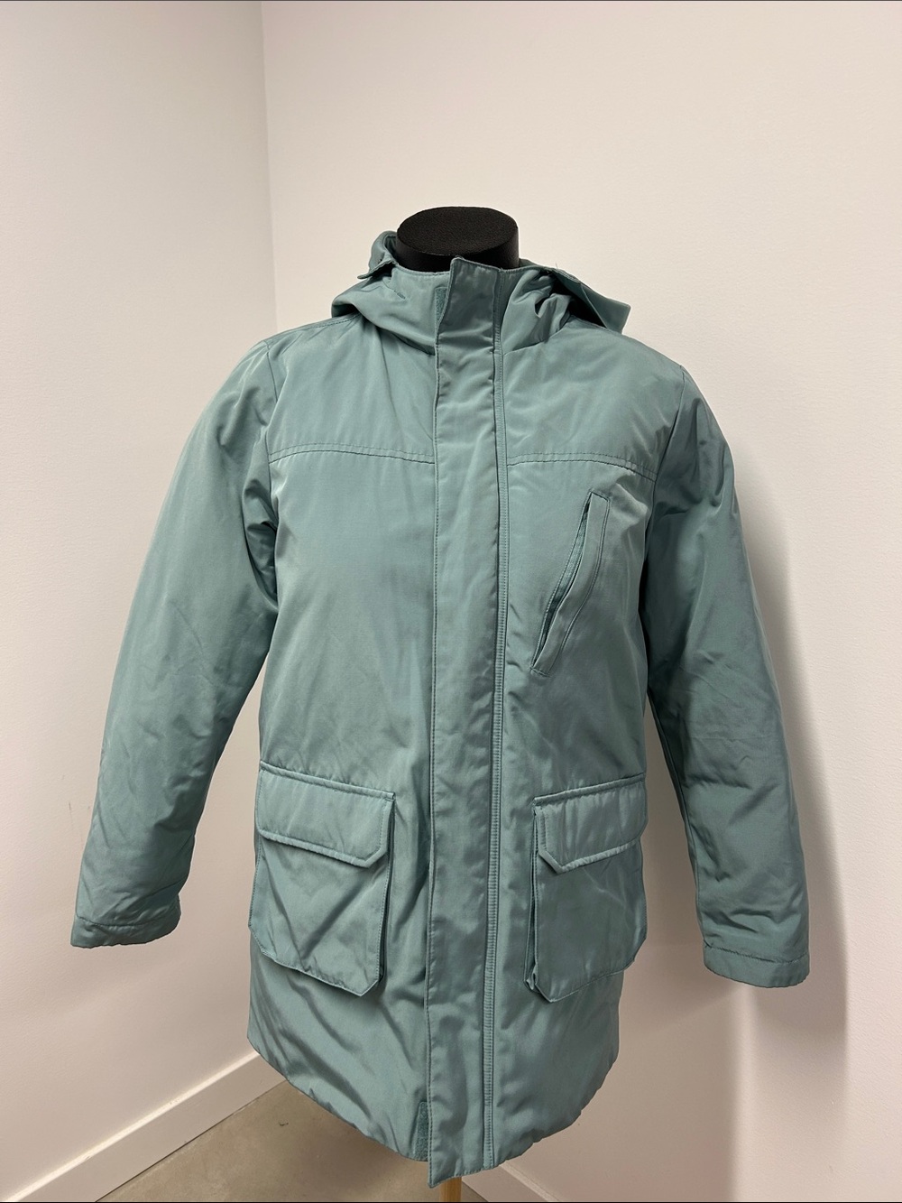 SwissTech Sage Green Heavyweight Parka Jacket Youth Hooded Missing Fur Trim